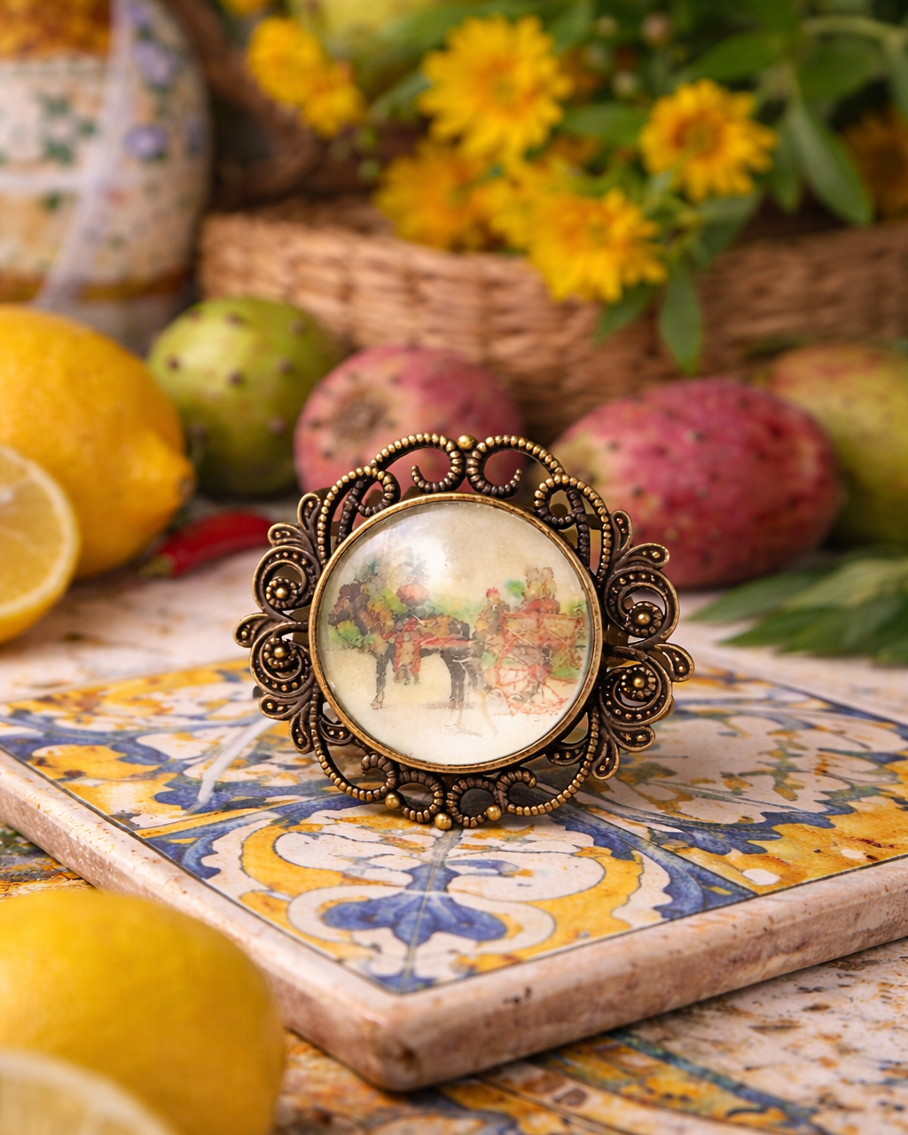Cameo Ring with Sicilian Cart