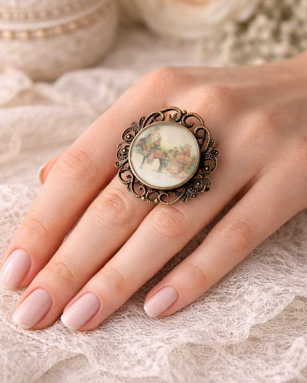 Cameo Ring with Sicilian Cart