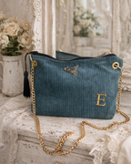 Corduroy Clutch Bag with Chain Strap