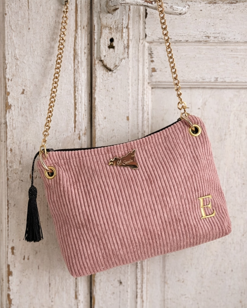 Corduroy Clutch Bag with Chain Strap