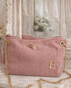 Corduroy Clutch Bag with Chain Strap
