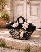 Sicilian Straw Bag with Black Lace and Vintage Roses 