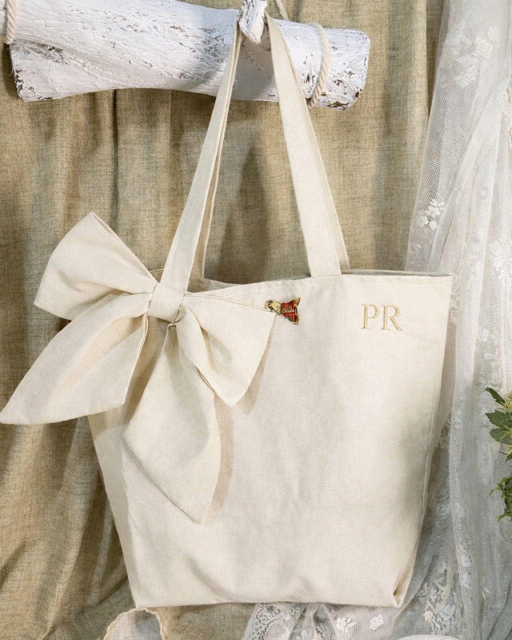 Canvas Shopping Bag with Side Bow