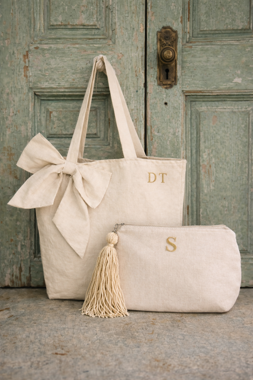 Canvas Shopping Bag with Side Bow