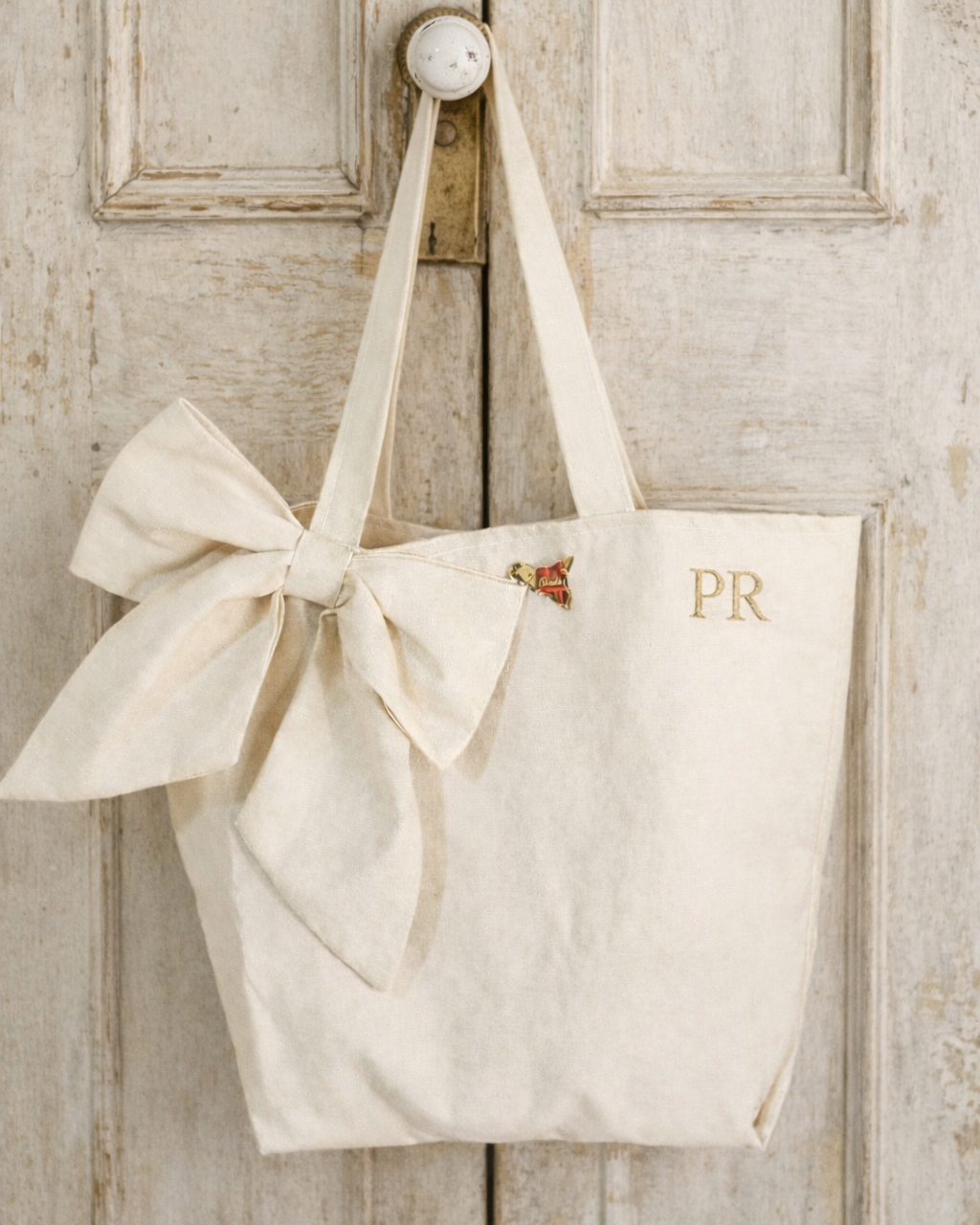 Canvas Shopping Bag with Side Bow
