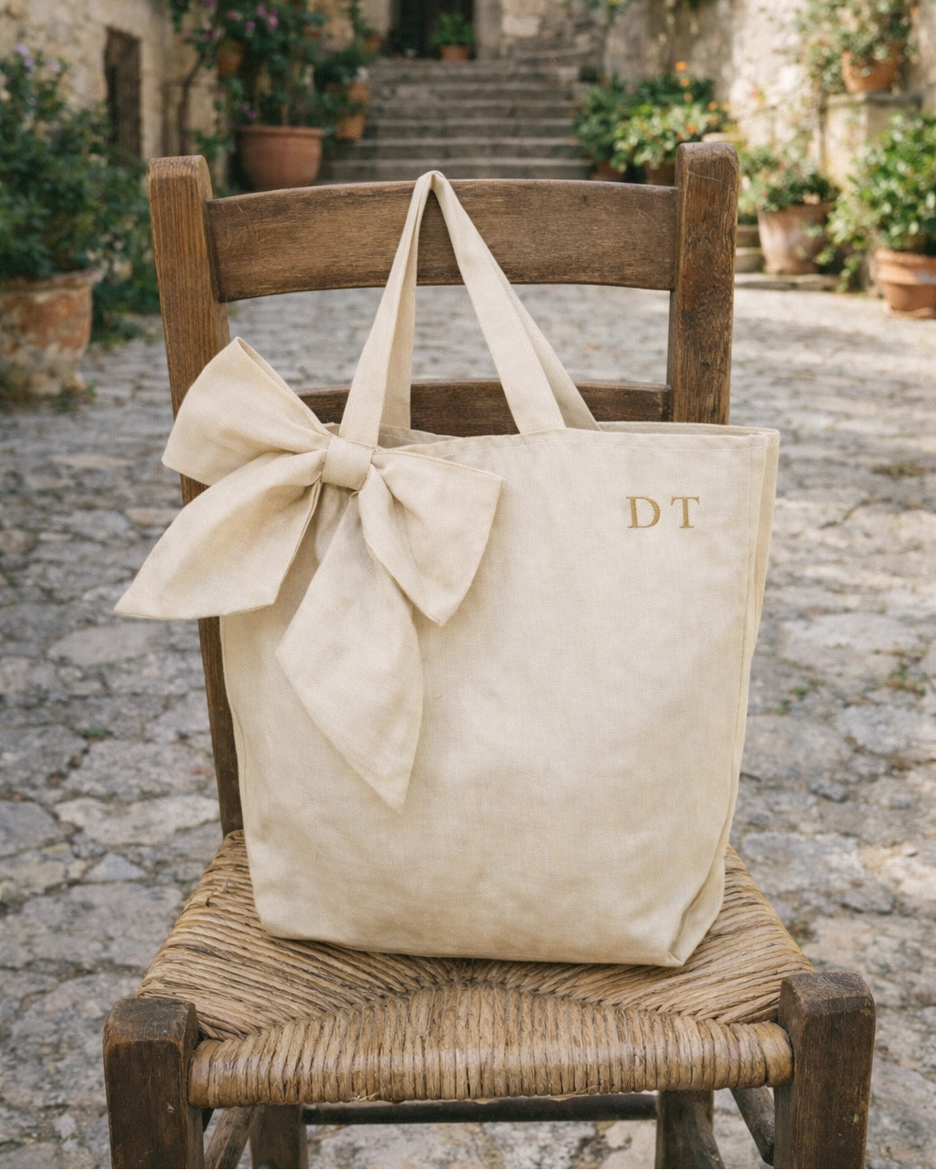 Canvas Shopping Bag with Side Bow