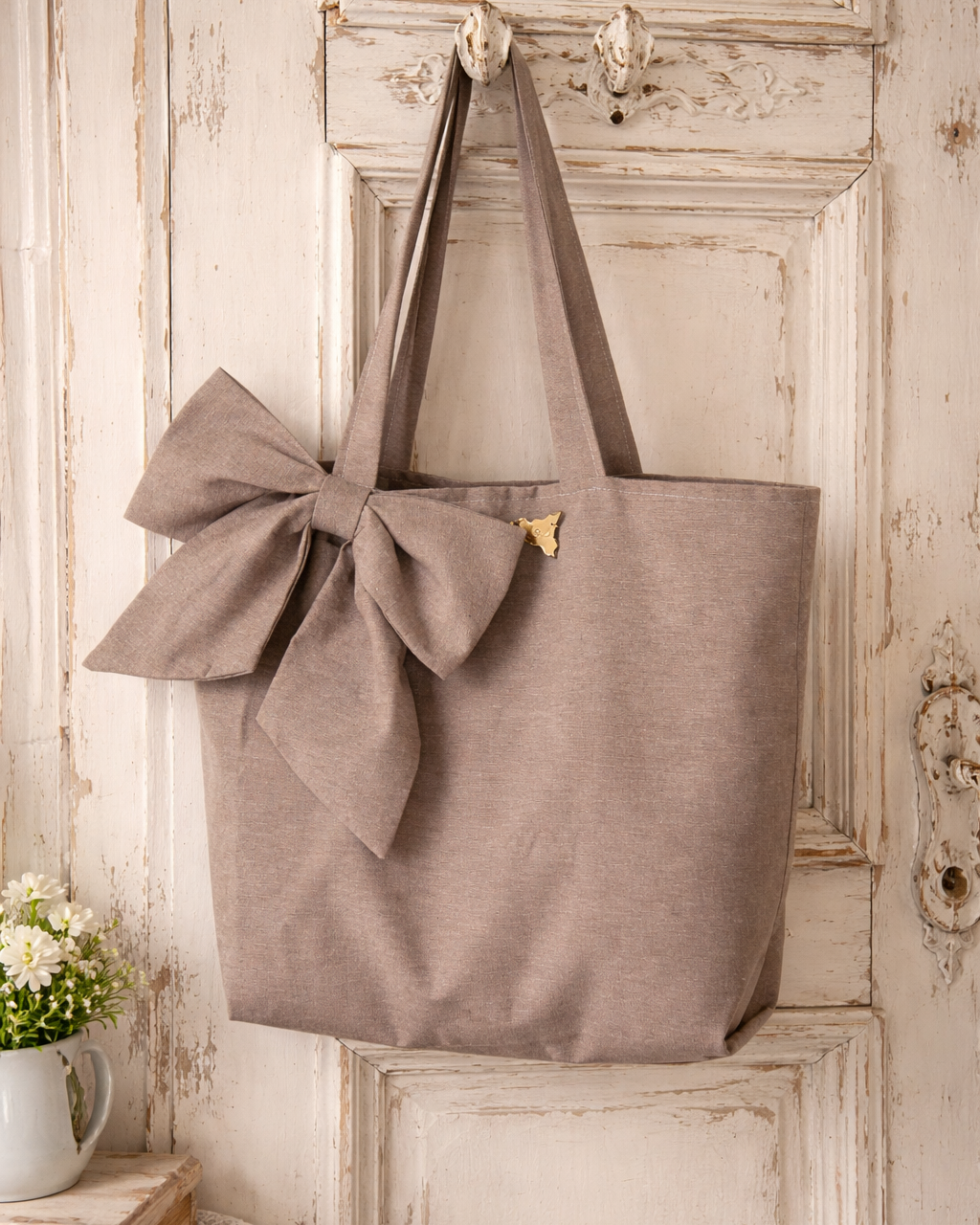 Canvas Shopping Bag with Side Bow