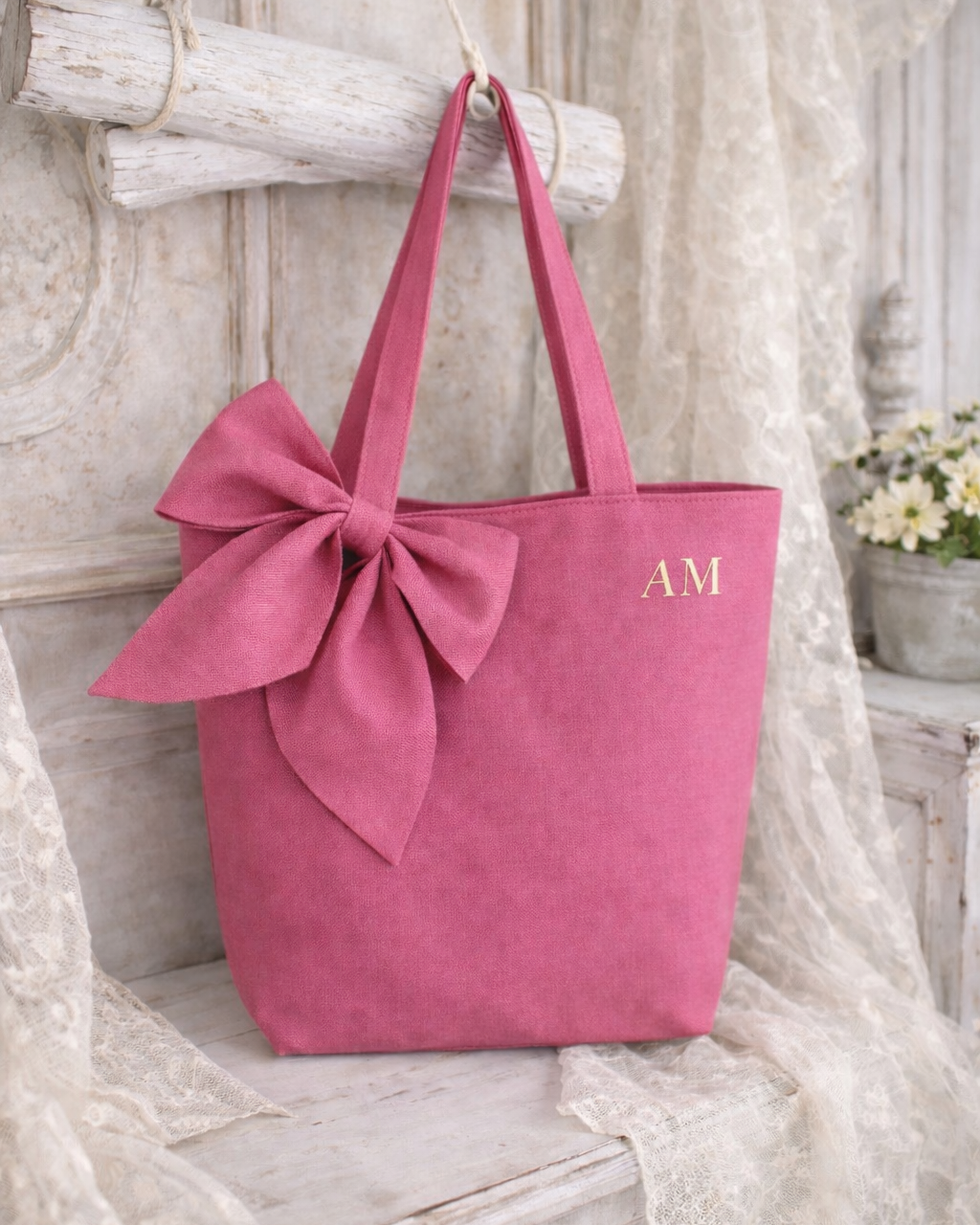 Canvas Shopping Bag with Side Bow