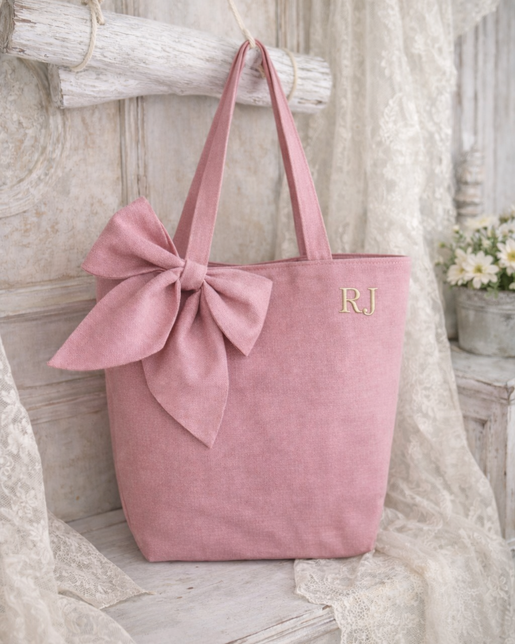 Canvas Shopping Bag with Side Bow