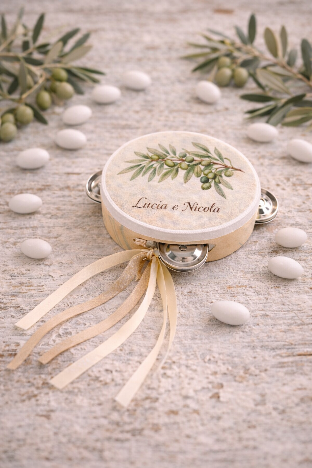 Custom Sicilian Tambourine with Olive Tree Design