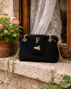Black Velvet Clutch Bag Personalized with Initial