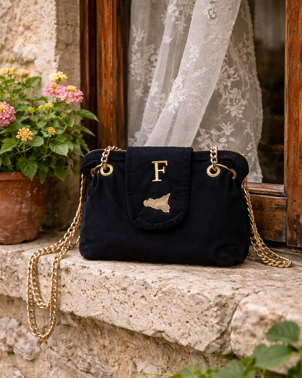 Black Velvet Clutch Bag Personalized with Initial