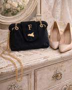 Black Velvet Clutch Bag Personalized with Initial