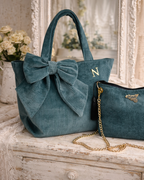 Corduroy Shopping Bag with Bow