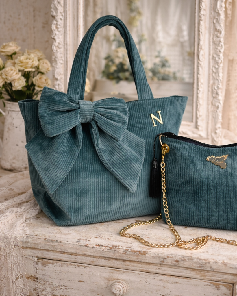 Corduroy Shopping Bag with Bow