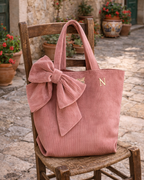 Corduroy Shopping Bag with Bow