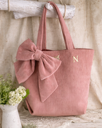 Corduroy Shopping Bag with Bow